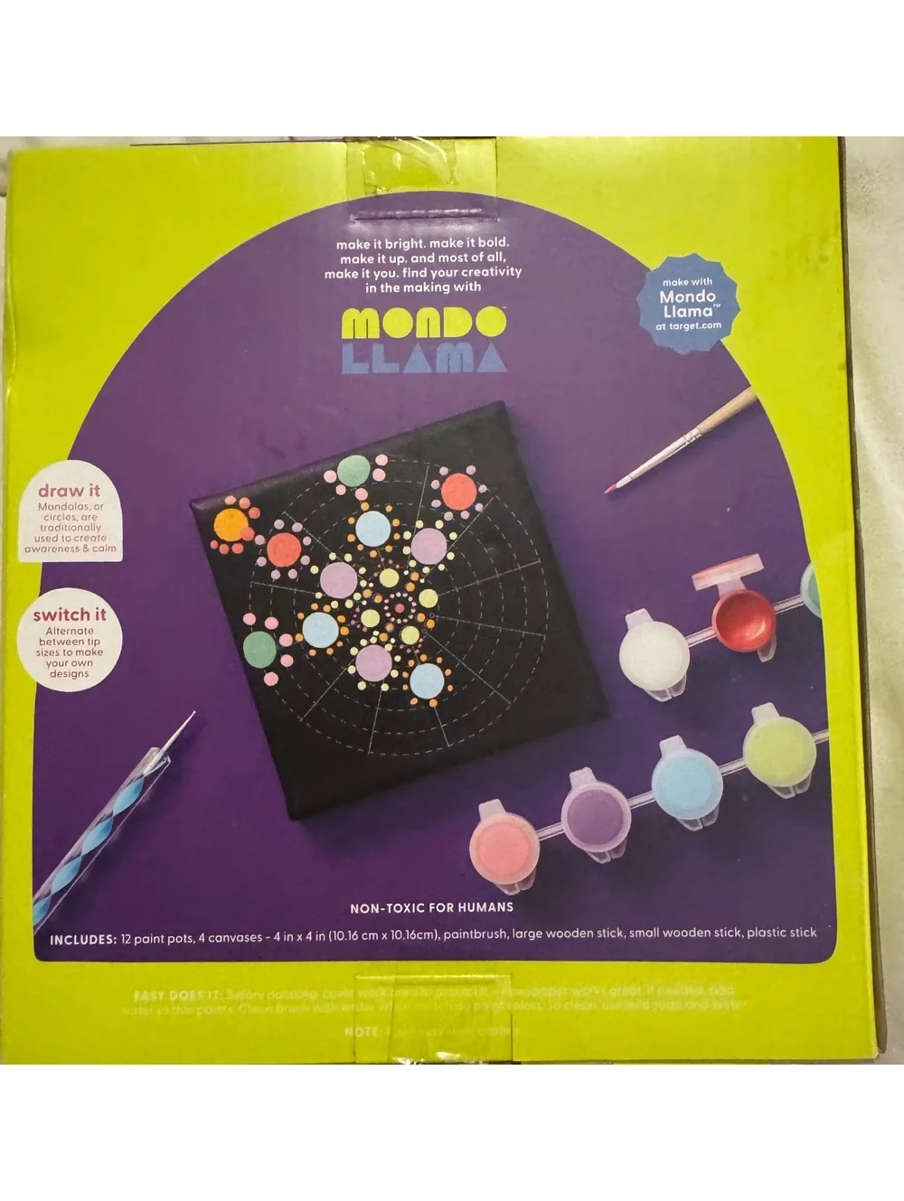 Mondo Llama Create-Your-Own Mandala Canvas Kit with Paints and Brushes